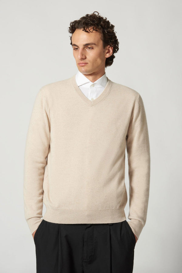 Maglia Scollo a V in Puro Cashmere Avena