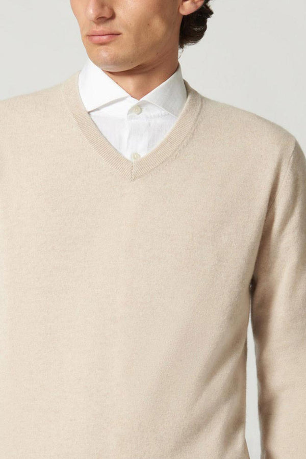 Maglia Scollo a V in Puro Cashmere Avena