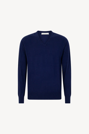 Maglia Scollo a V in Puro Cashmere Ink Blue