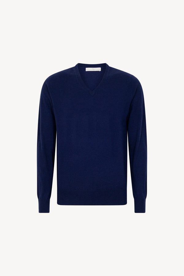 Maglia Scollo a V in Puro Cashmere Ink Blue