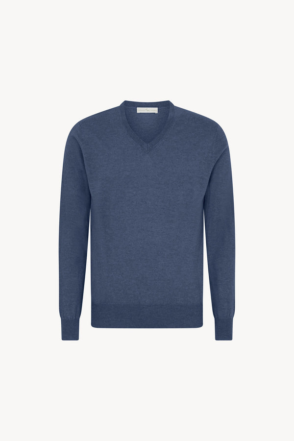 Maglia Scollo a V in Puro Cashmere Denim Scuro