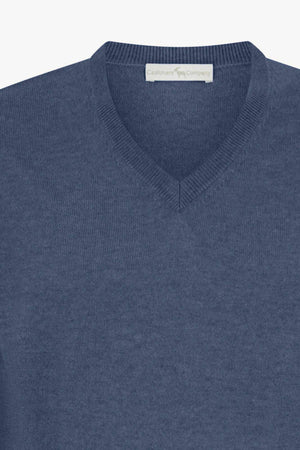 Maglia Scollo a V in Puro Cashmere Denim Scuro