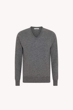 Medium Grey Pure Cashmere V-Neck Pullover