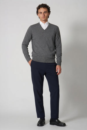 Medium Grey Pure Cashmere V-Neck Pullover