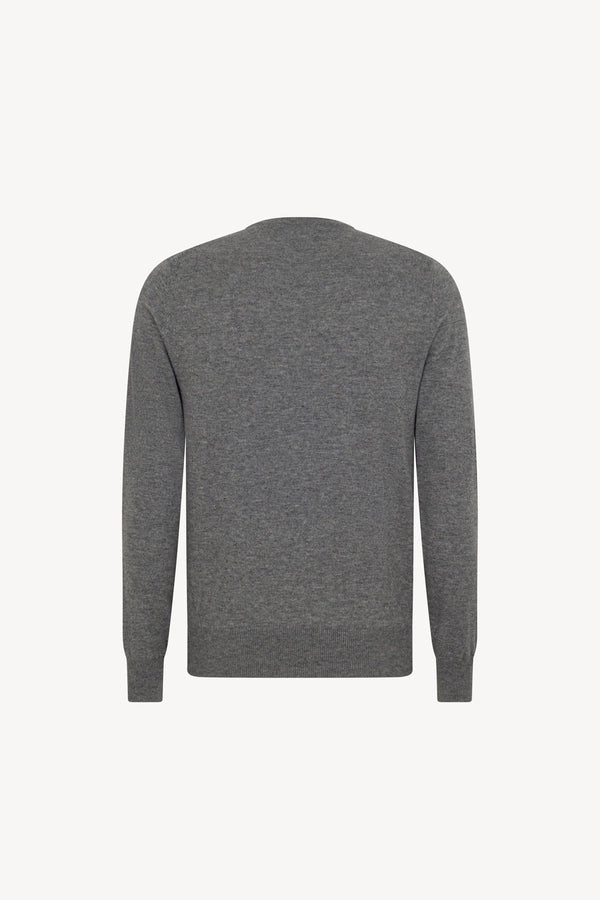 Medium Grey Pure Cashmere V-Neck Pullover