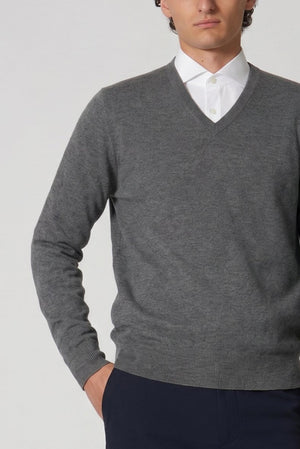 Medium Grey Pure Cashmere V-Neck Pullover