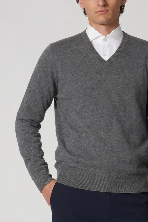 Medium Grey Pure Cashmere V-Neck Pullover