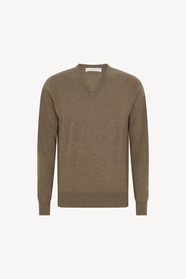 Maglia Scollo a V in Puro Cashmere Dune