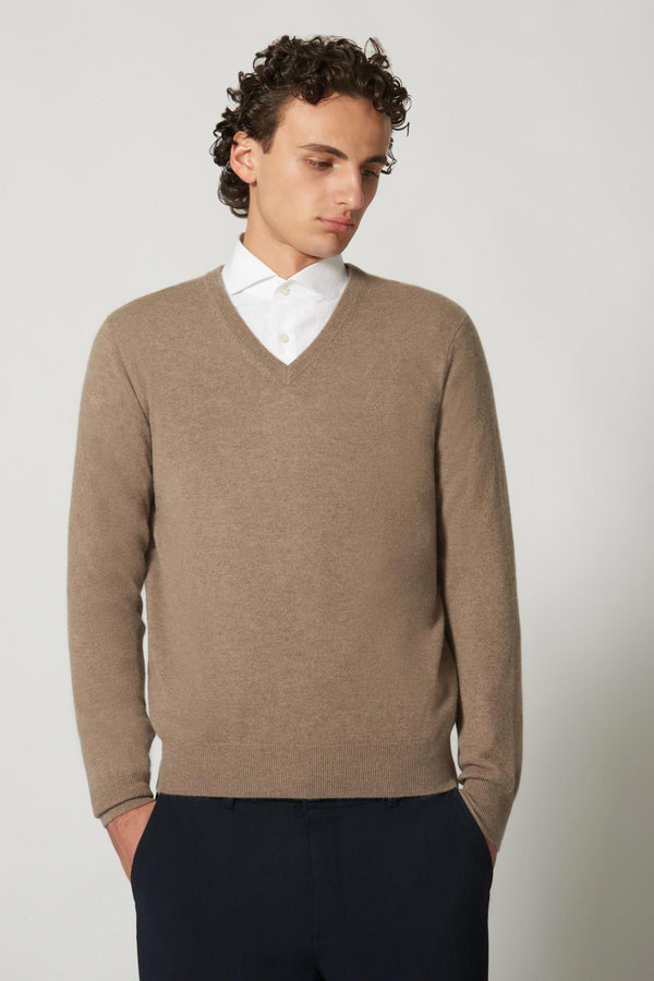 Maglia Scollo a V in Puro Cashmere Dune