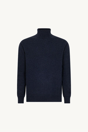 Marine Blue Pure Cashmere Turtleneck Pullover
