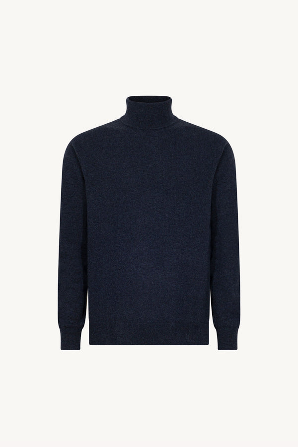 Marine Blue Pure Cashmere Turtleneck Pullover