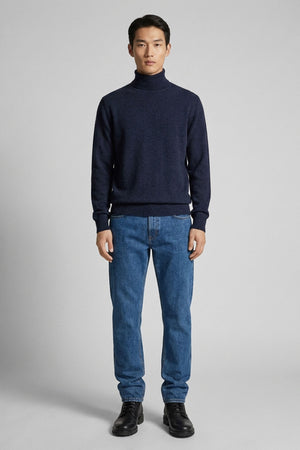 Marine Blue Pure Cashmere Turtleneck Pullover
