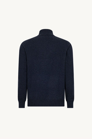 Marine Blue Pure Cashmere Turtleneck Pullover