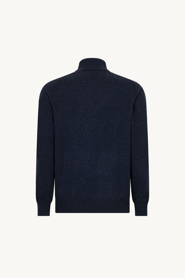 Marine Blue Pure Cashmere Turtleneck Pullover
