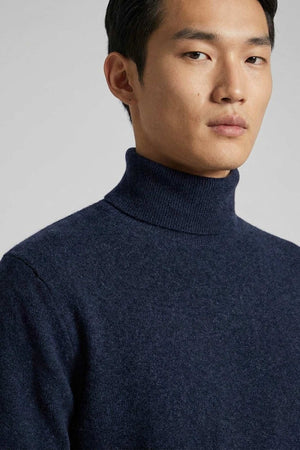 Marine Blue Pure Cashmere Turtleneck Pullover