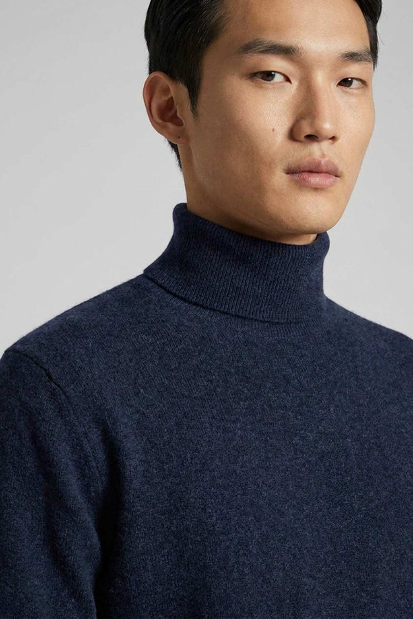 Marine Blue Pure Cashmere Turtleneck Pullover