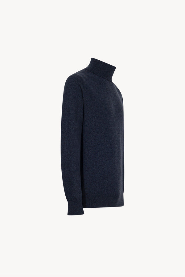 Marine Blue Pure Cashmere Turtleneck Pullover