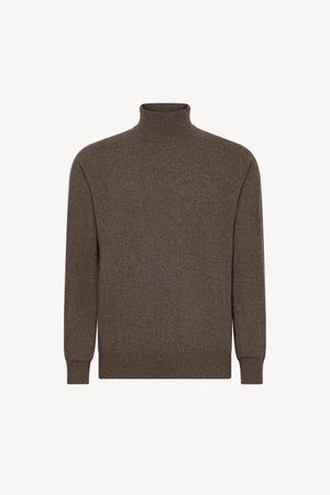Bark Brown Pure Cashmere Turtleneck Pullover