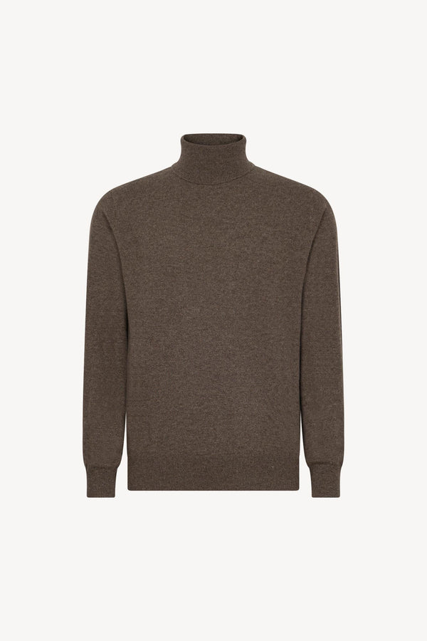 Bark Brown Pure Cashmere Turtleneck Pullover