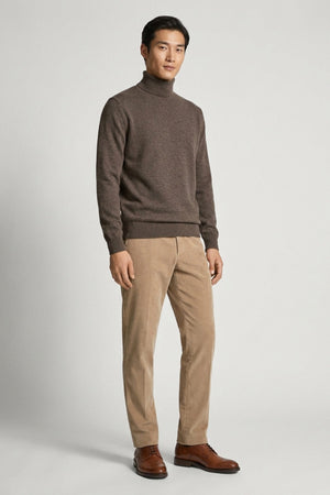 Bark Brown Pure Cashmere Turtleneck Pullover