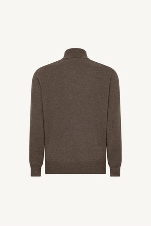 Bark Brown Pure Cashmere Turtleneck Pullover