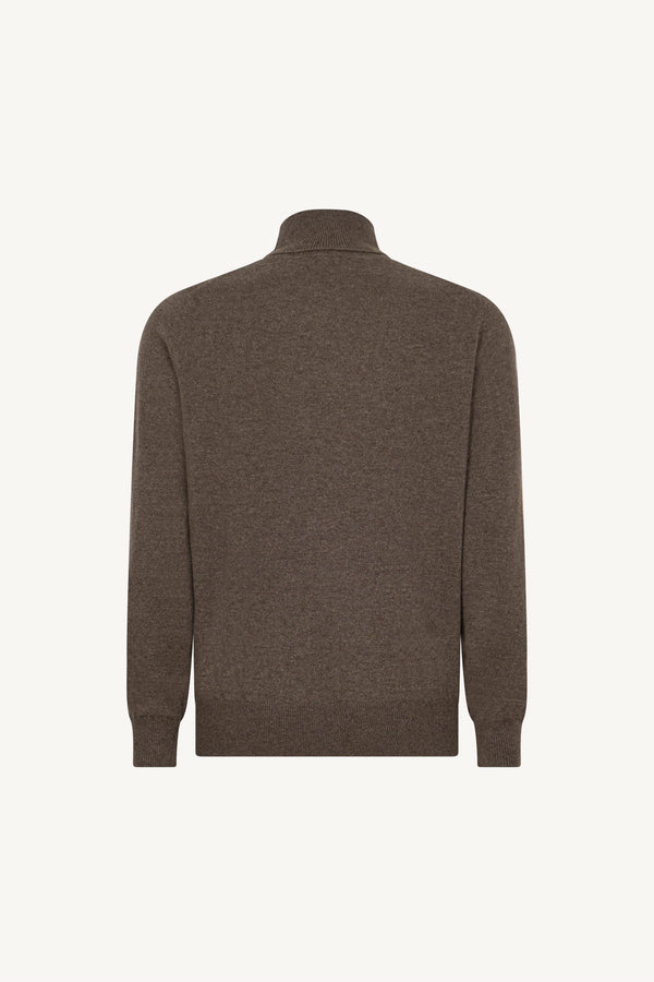 Bark Brown Pure Cashmere Turtleneck Pullover