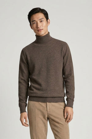 Bark Brown Pure Cashmere Turtleneck Pullover