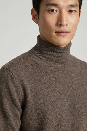 Bark Brown Pure Cashmere Turtleneck Pullover