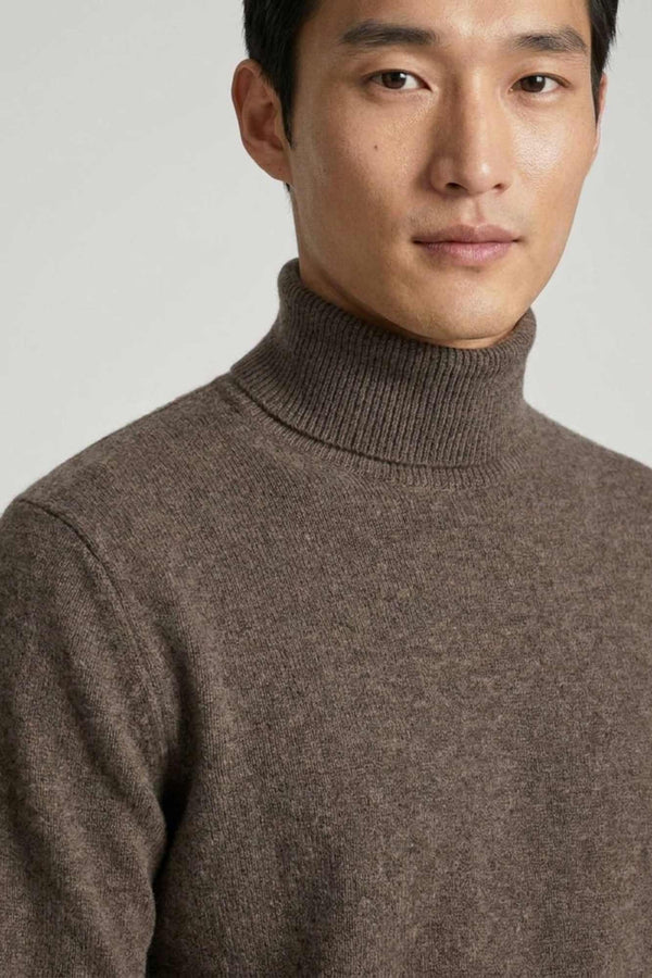 Bark Brown Pure Cashmere Turtleneck Pullover