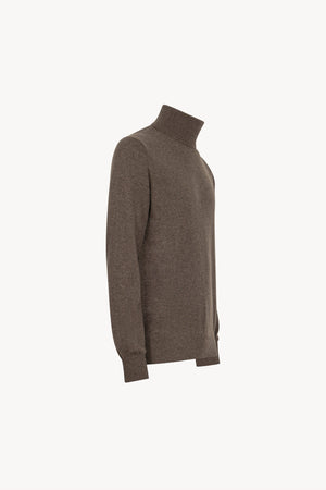 Bark Brown Pure Cashmere Turtleneck Pullover