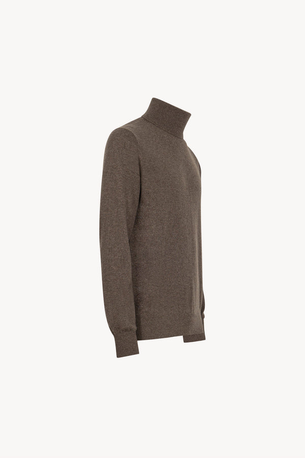 Bark Brown Pure Cashmere Turtleneck Pullover