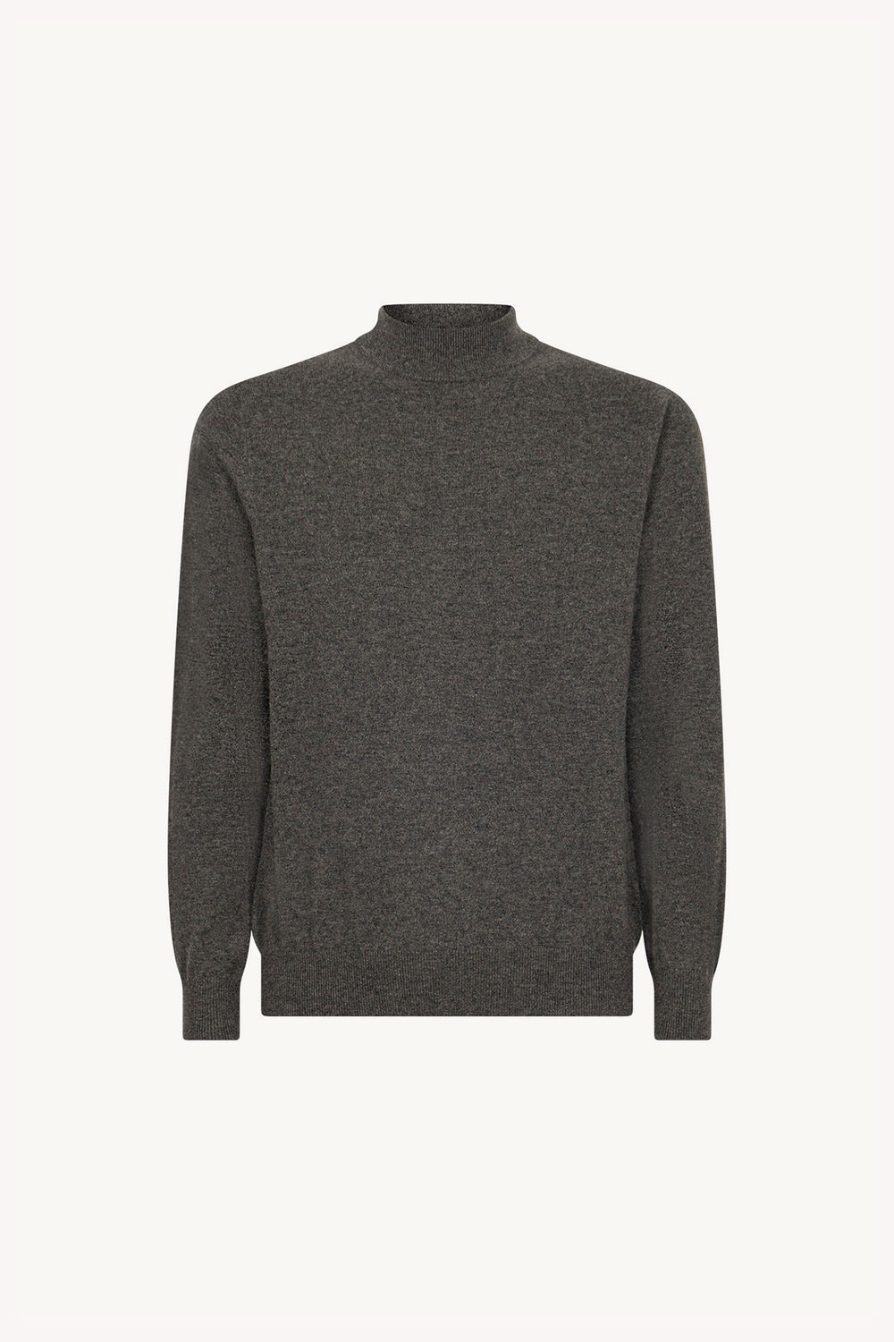 Dark Grey Pure Cashmere Mock Neck Pullover