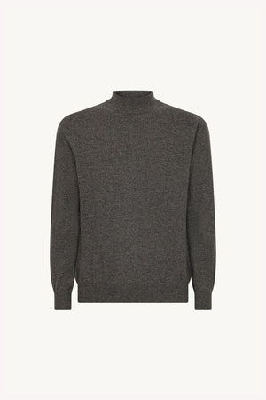 Dark Grey Pure Cashmere Mock Neck Pullover