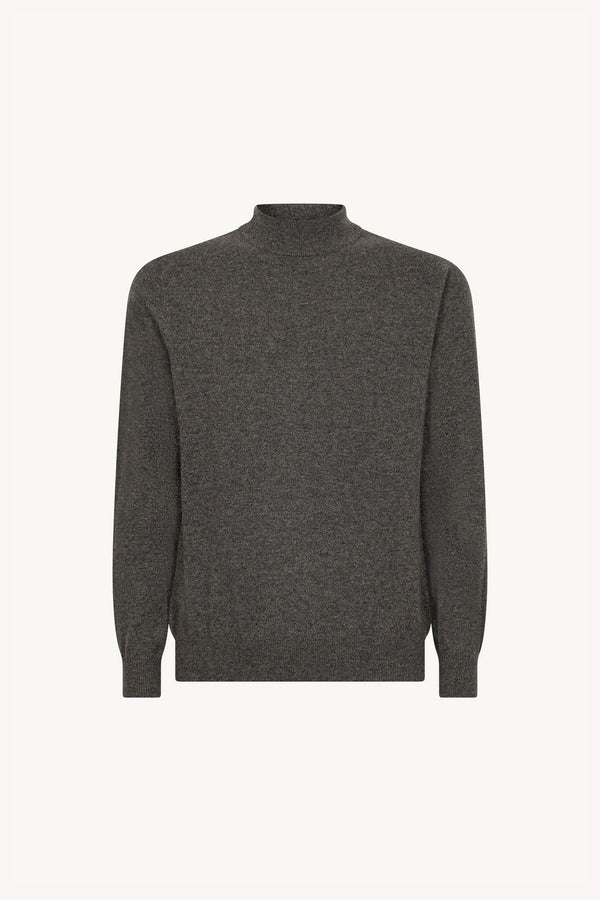 Dark Grey Pure Cashmere Mock Neck Pullover
