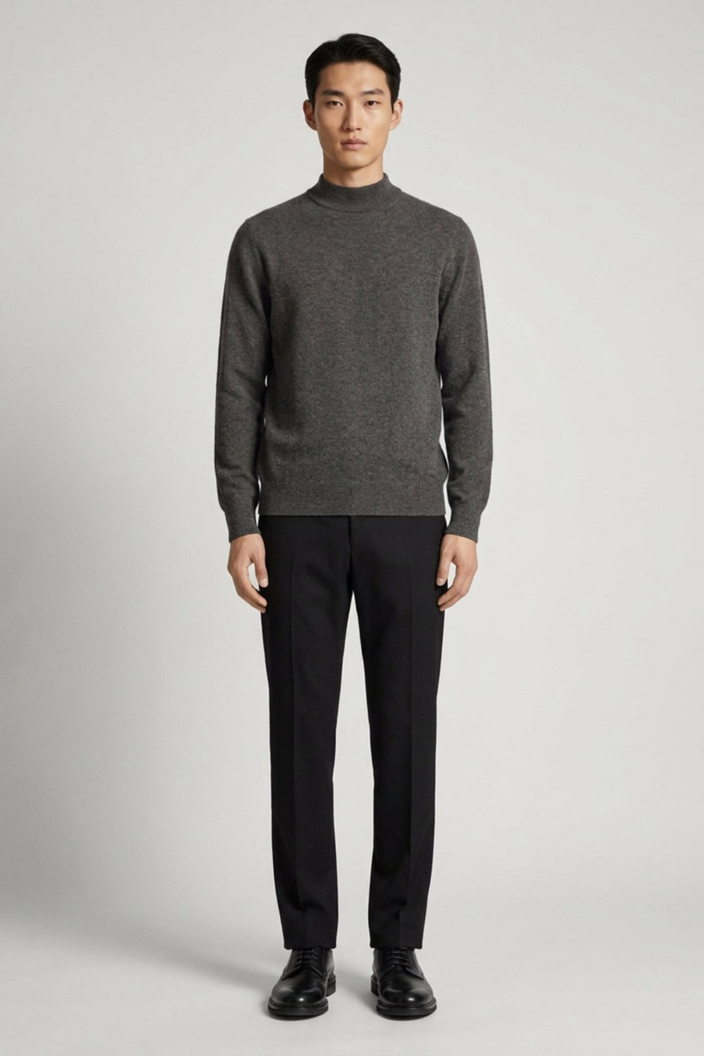 Dark Grey Pure Cashmere Mock Neck Pullover