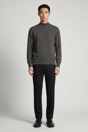 Dark Grey Pure Cashmere Mock Neck Pullover