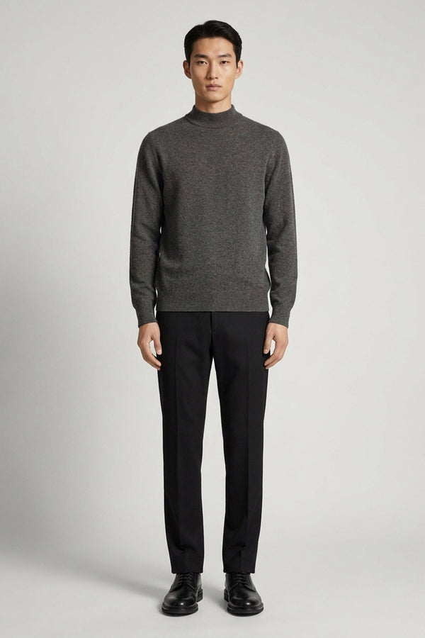 Dark Grey Pure Cashmere Mock Neck Pullover