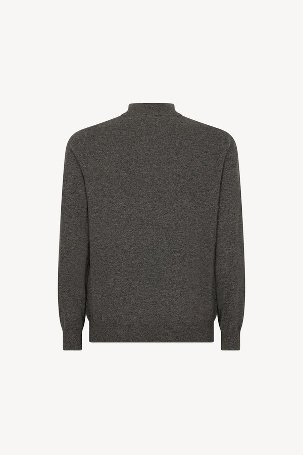 Dark Grey Pure Cashmere Mock Neck Pullover