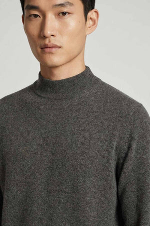Dark Grey Pure Cashmere Mock Neck Pullover