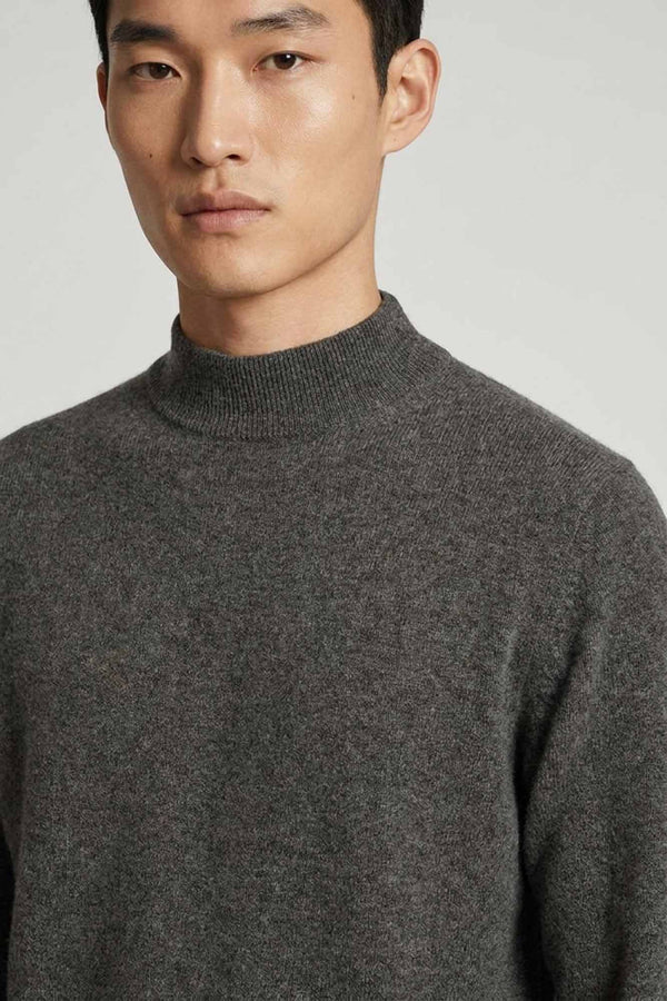 Dark Grey Pure Cashmere Mock Neck Pullover