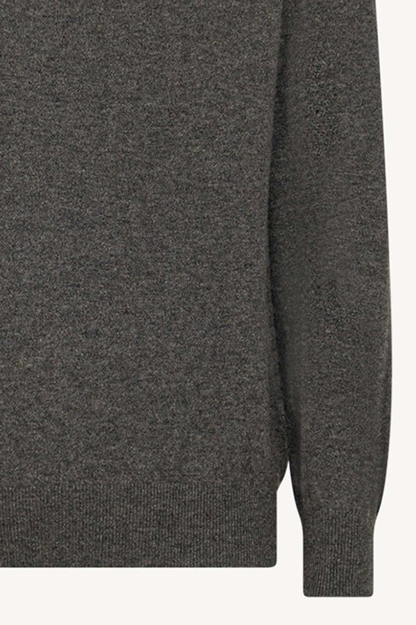 Dark Grey Pure Cashmere Mock Neck Pullover