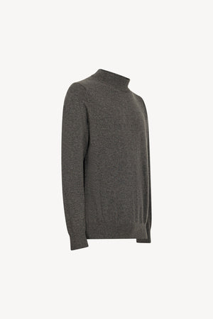 Dark Grey Pure Cashmere Mock Neck Pullover