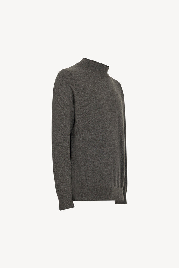 Dark Grey Pure Cashmere Mock Neck Pullover