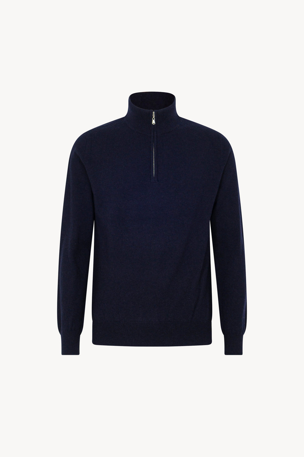 Navy Pure Cashmere Mock Neck Pullover with Zip