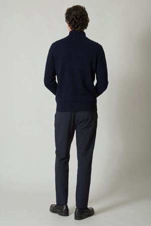 Navy Pure Cashmere Mock Neck Pullover with Zip