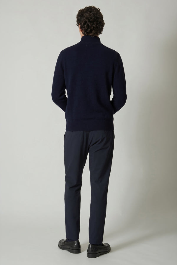 Navy Pure Cashmere Mock Neck Pullover with Zip