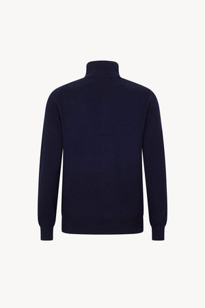 Navy Pure Cashmere Mock Neck Pullover with Zip