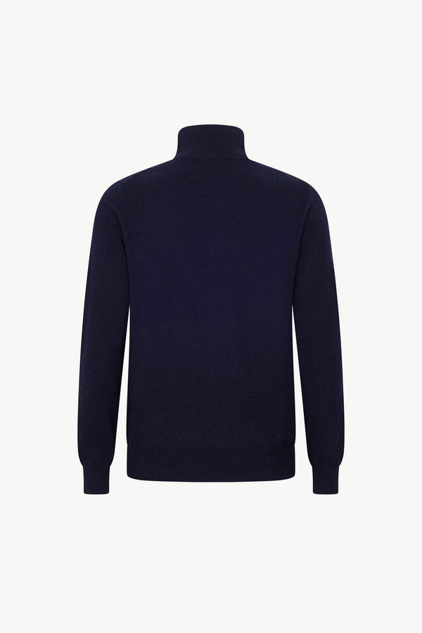 Navy Pure Cashmere Mock Neck Pullover with Zip