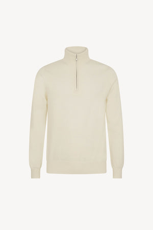 Ivory Pure Cashmere Mock Neck Pullover with Zip