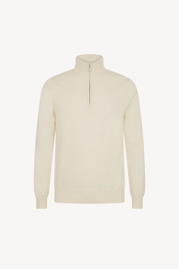 Ivory Pure Cashmere Mock Neck Pullover with Zip